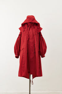 Pin tuck Nylon Long Mods coat Red