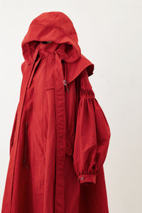 Pin tuck Nylon Long Mods coat Red