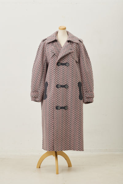 Wool Trench Coat Pink Herringborn