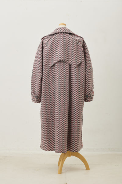 Wool Trench Coat Pink Herringborn