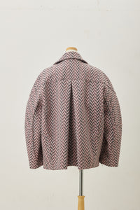 Wool Big collar Coat Pink Herringbone